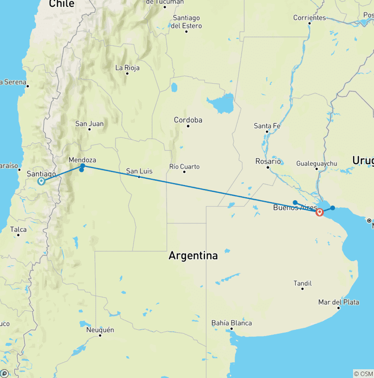 Map of Essential South America featuring Chile, the Mendoza Wine Region & Buenos Aires (Santiago to Buenos Aires) (2026)