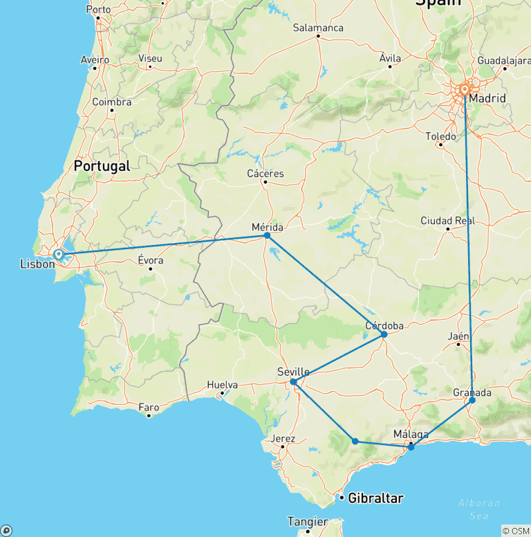 Map of Portugal & Spain Discovery: Lisbon to Madrid