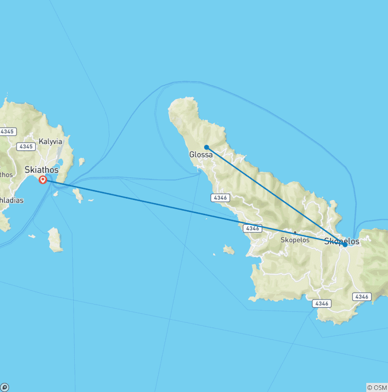 Map of Skiathos, Skopelos, Mamma Mia!