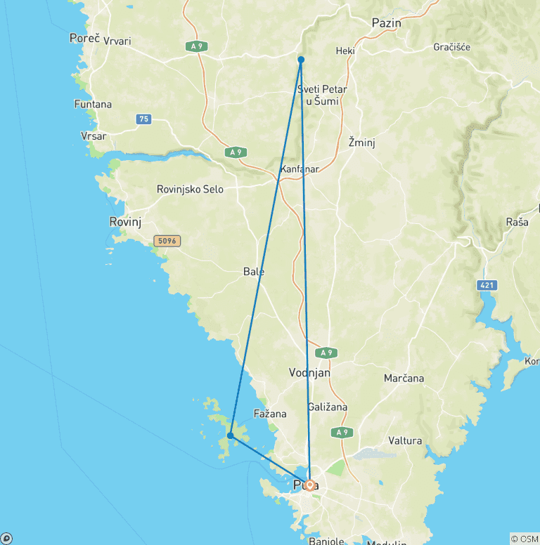 Map of Pula: Beaches and Gladiators