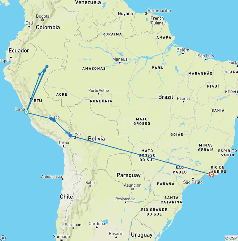 Map of Antarctic Voyage with South American Discovery & Amazon Cruise Lima → Rio de Janeiro (2027)
