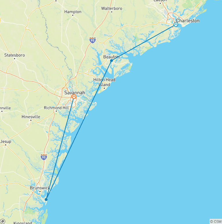 Map of Southern Charms (from Charleston to Savannah)