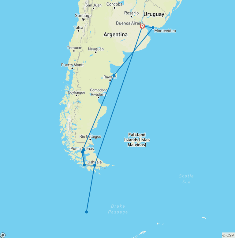 Map of Ultimate Antarctica & the Fjords of Southern Chile 2027-2028