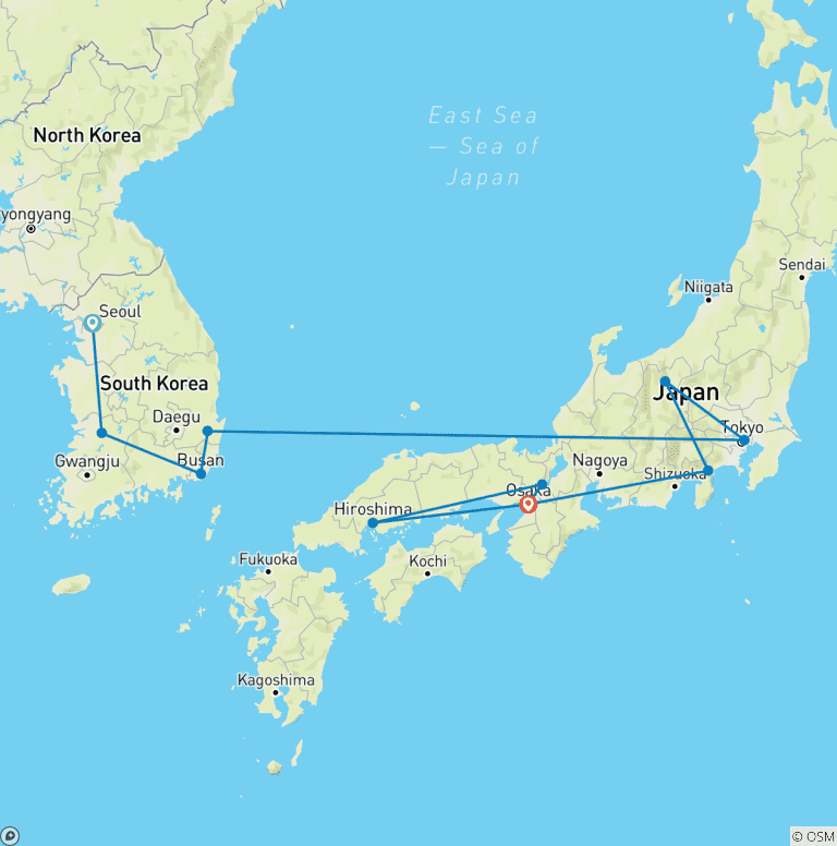 Map of South Korea + Japan Adventure 26 Day