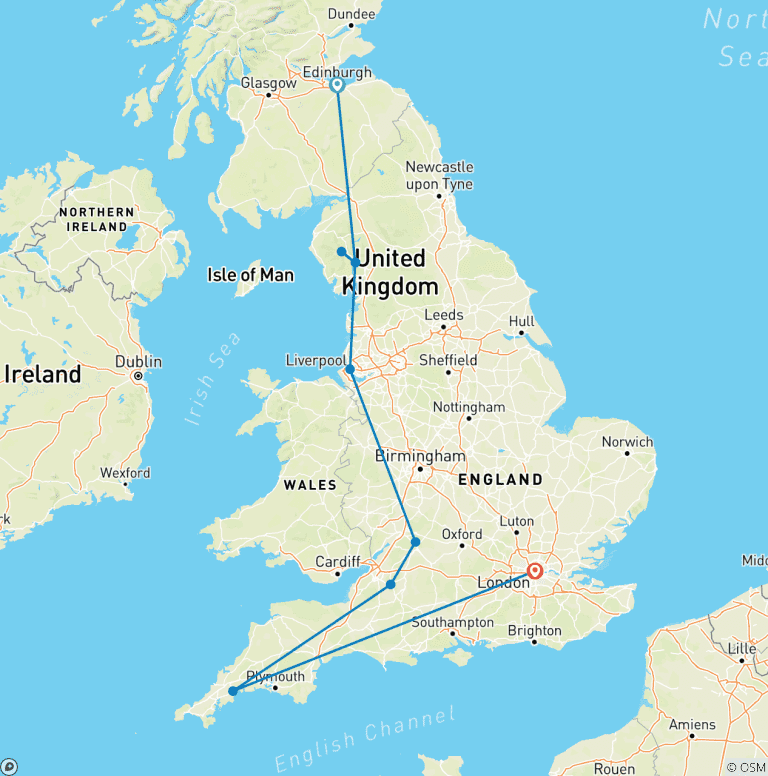 Map of Coasts & Countrysides of England with Edinburgh, Liverpool & London (Edinburgh to London) (2026)