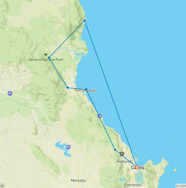 Map of Tropical North Queensland Daintree Rainforest Escape - 3 Day Comfort Tour