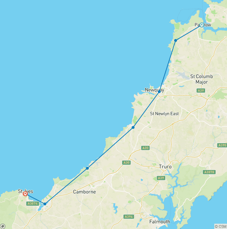 Map of Cornwall - South West Coastal Path: From Padstow to St. Ives 8 Days