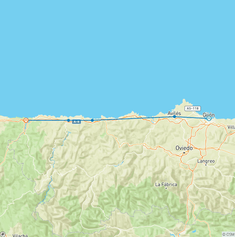 Map of Northern Way of St. James From Gijón to Ribadeo9 Days