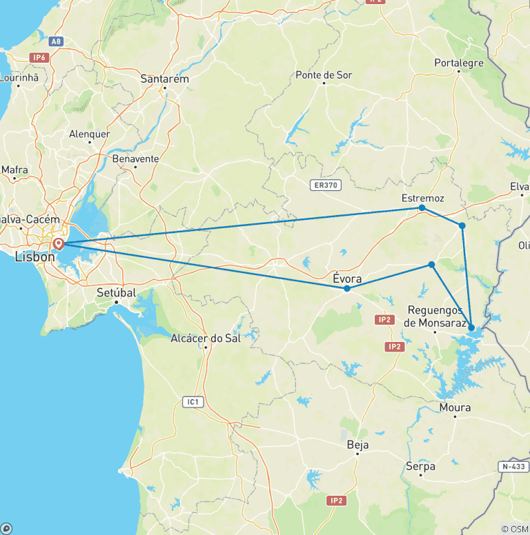 Map of Cycle Tour Through Alentejo Vineyards and Lake Alqueva9 Days
