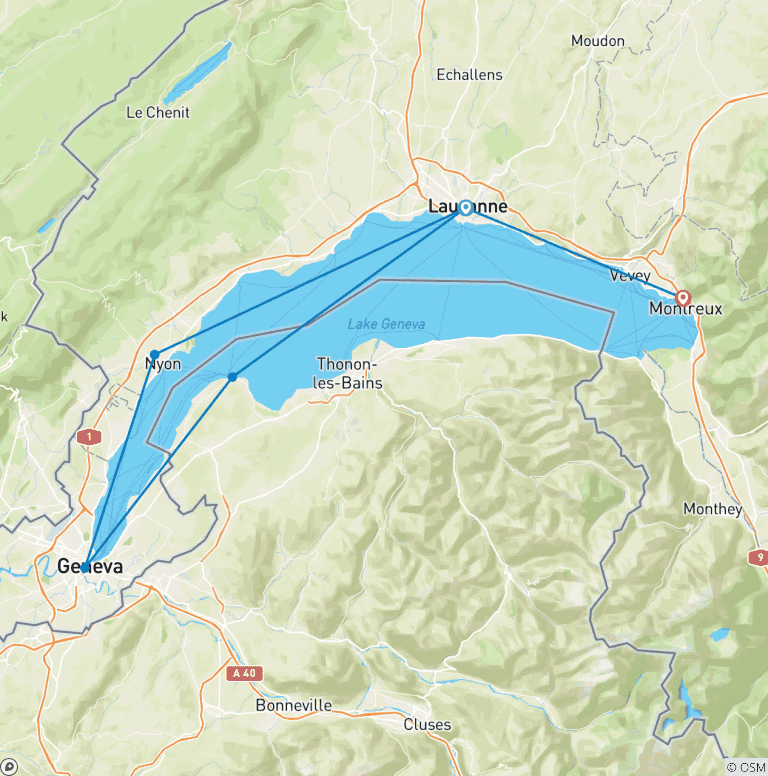 Map of Lake Geneva round trip - 7 Days