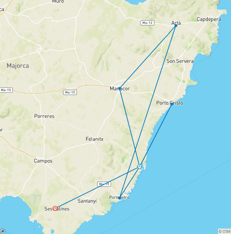 Map of Mallorca Rally - sandy bays and dragon caves 7 Days