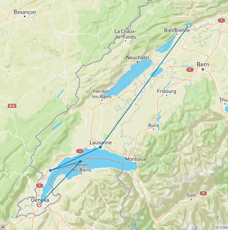 Map of Via Jacobi Romont - Geneva 7 Days