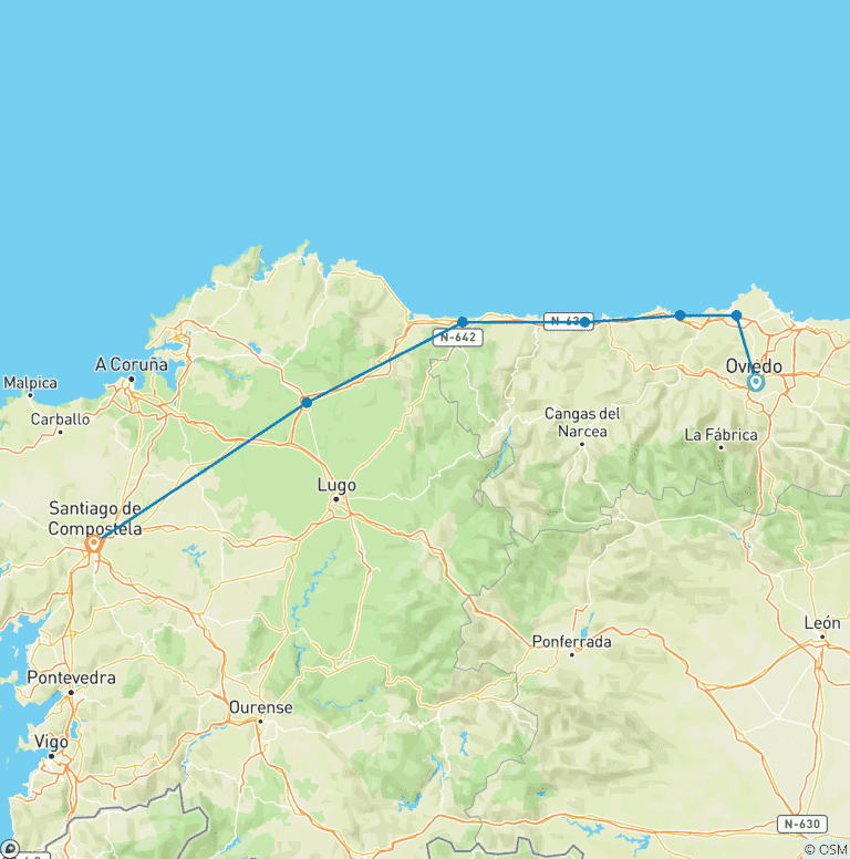Map of Spain - by Bike on the Camino del Nortepart 10 Days