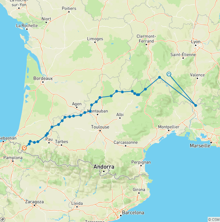 Map of From Le Puy-en-Velay to Saint-Jean-Pied-de-Port3 8 Days
