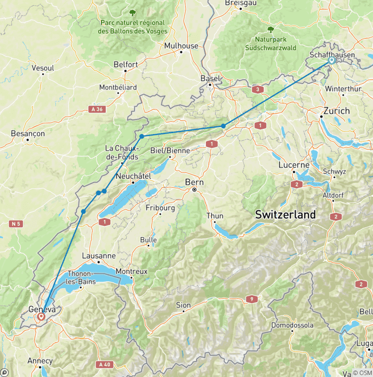 Map of La Route Verte: Schaffhausen - Geneva10 Days