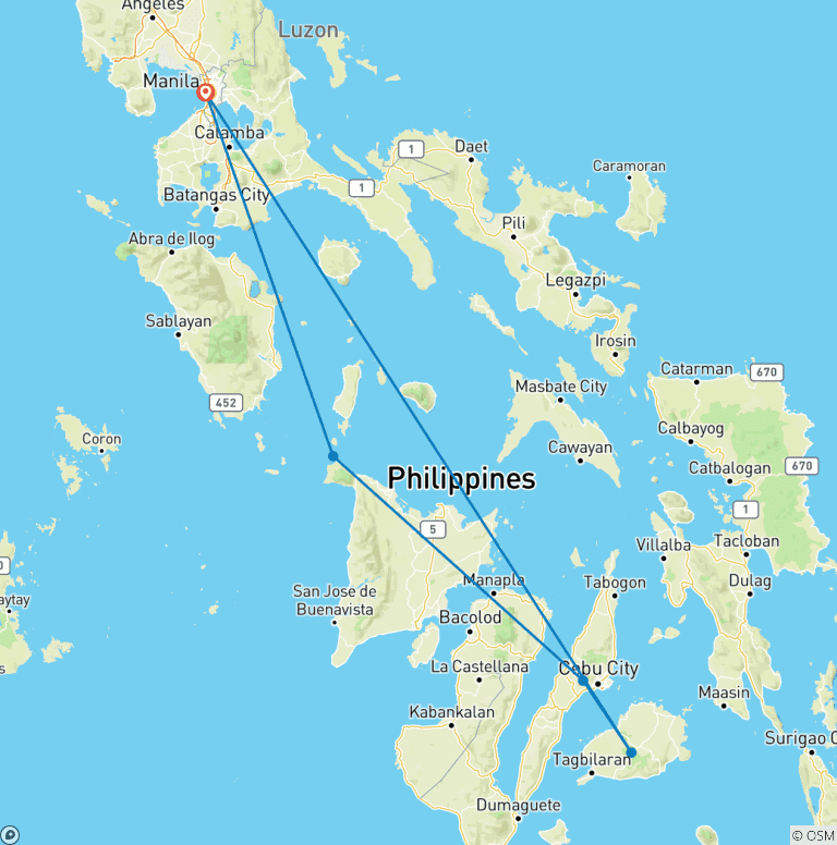 Map of 7 Days Visayas Discovery: Boracay Bliss, Cebu Adventures & Bohol Countryside Escape