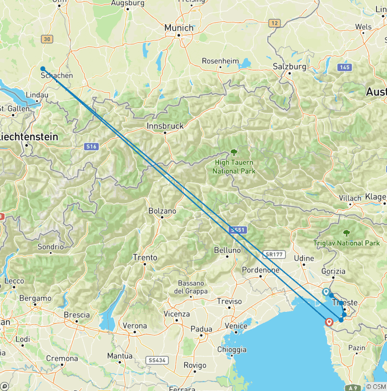 Map of A Hiking Trail From Monfalcone to Piran 7 Days