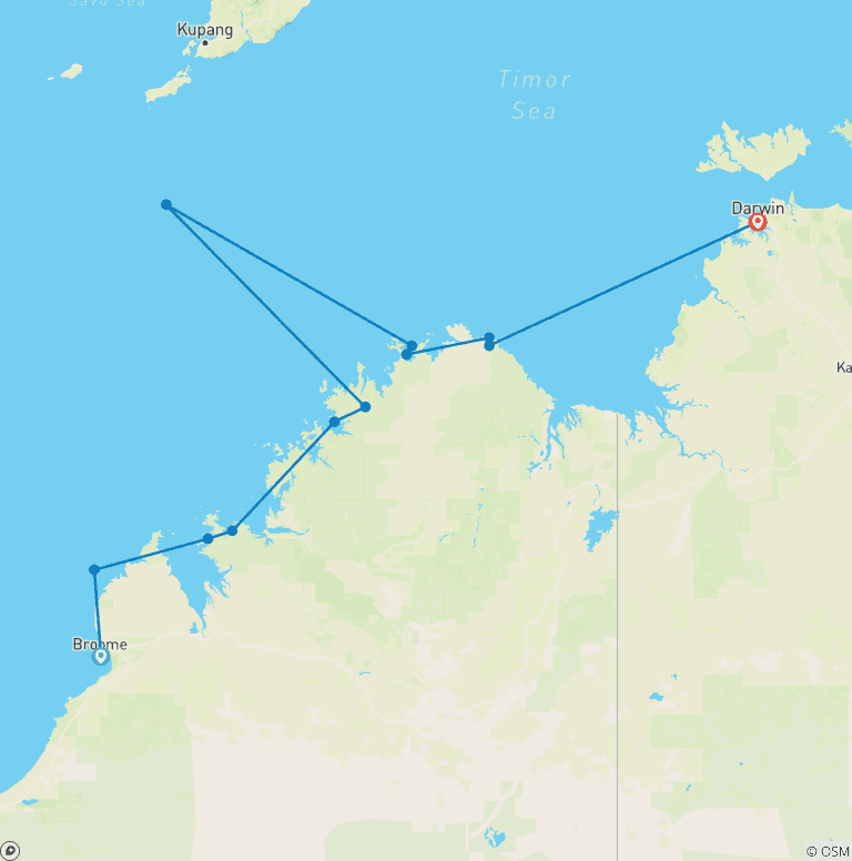 Map of Kimberley Coastal Expedition Broome → Darwin (2027)