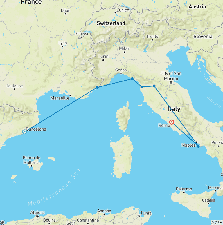 Map of Barcelona to Rome Quest (Standard, Summer ( From Apr '27), Classic)