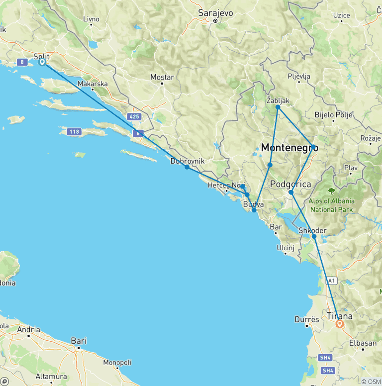 Map of Balkans Sailing: Croatia to Montenegro