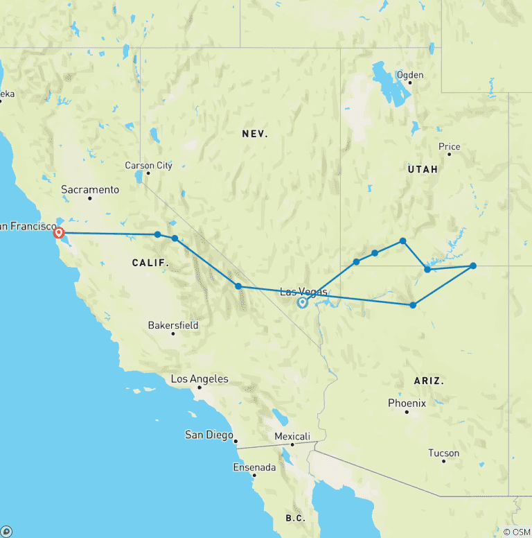 Map of Hike the National Parks of the West (from Las Vegas) (11 destinations)
