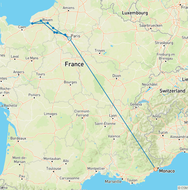 Map of Normandy & Gems of the Seine with French Riviera