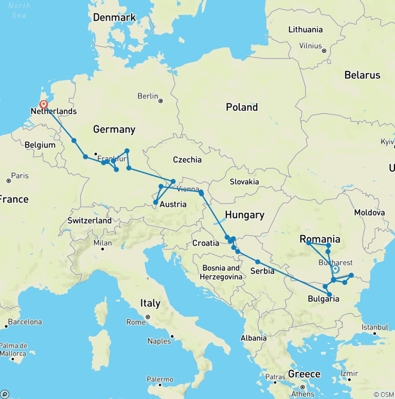 Map of Iconic Europe, from Bucharest to Amsterdam with Transylvania