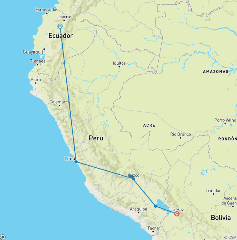 Map of Galapagos & Peru Adventure (from Quito to La Paz)