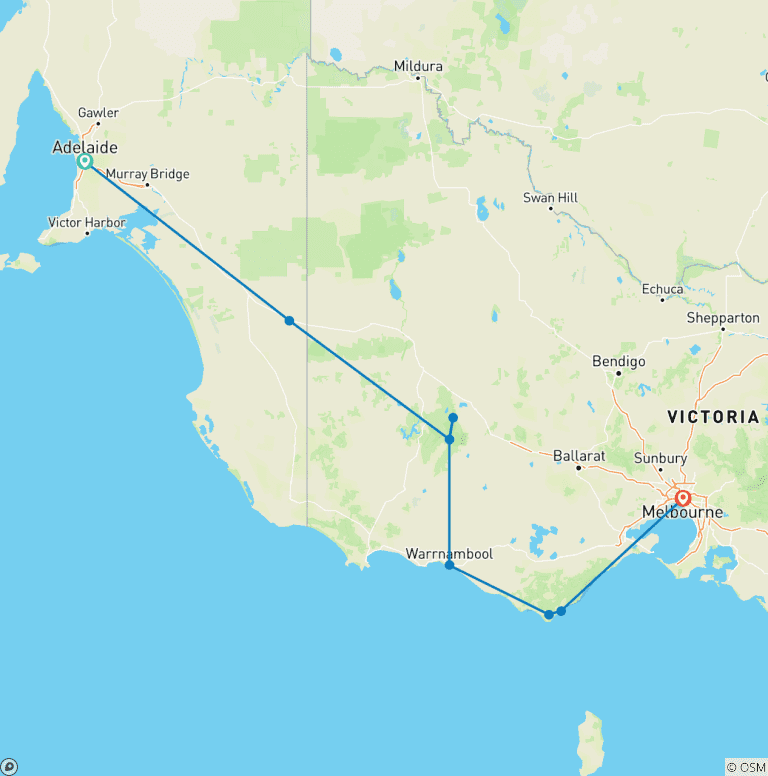 Map of Highlights of Adelaide &  Melbourne - 3 days