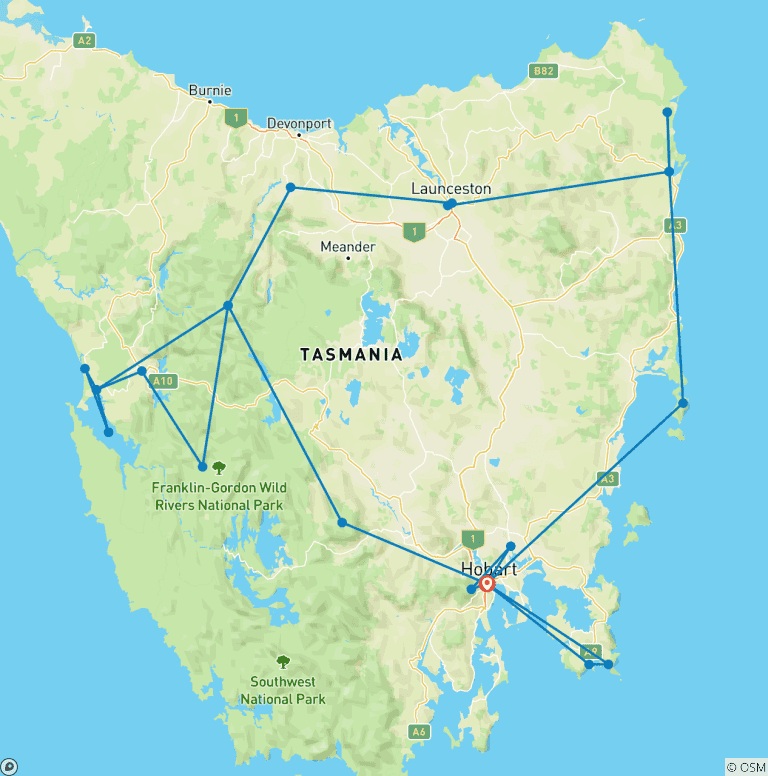 Map of Grand Tasmania Explorer - 7 days