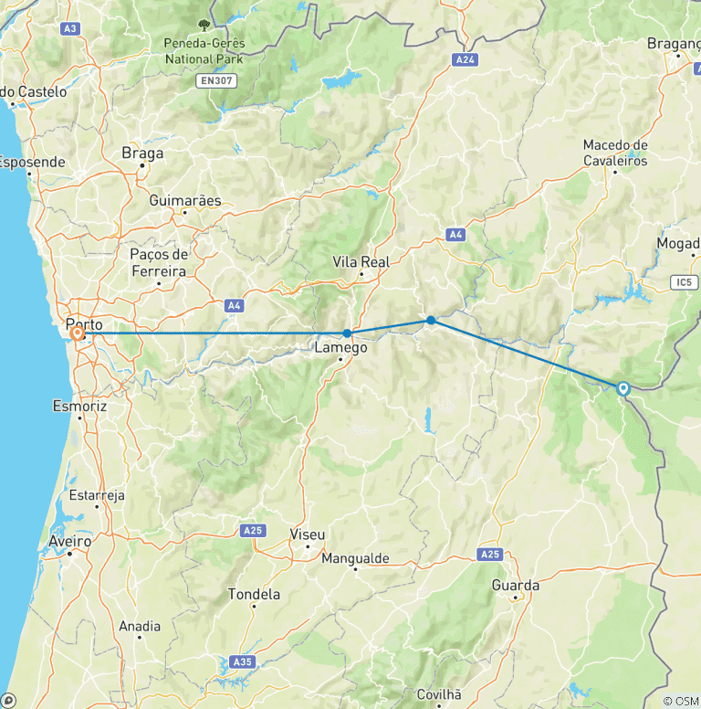 Map of DOURO VALLEY WITH MADRID II Madrid-Vega de Terrón-Porto, 6 days. MS Douro Cruiser