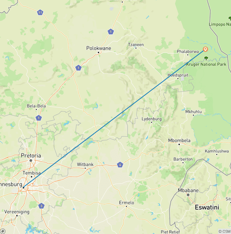 Map of South Africa Luxury Safari Itinerary: 7 Days Kruger, Sabi Sands & Panorama Route