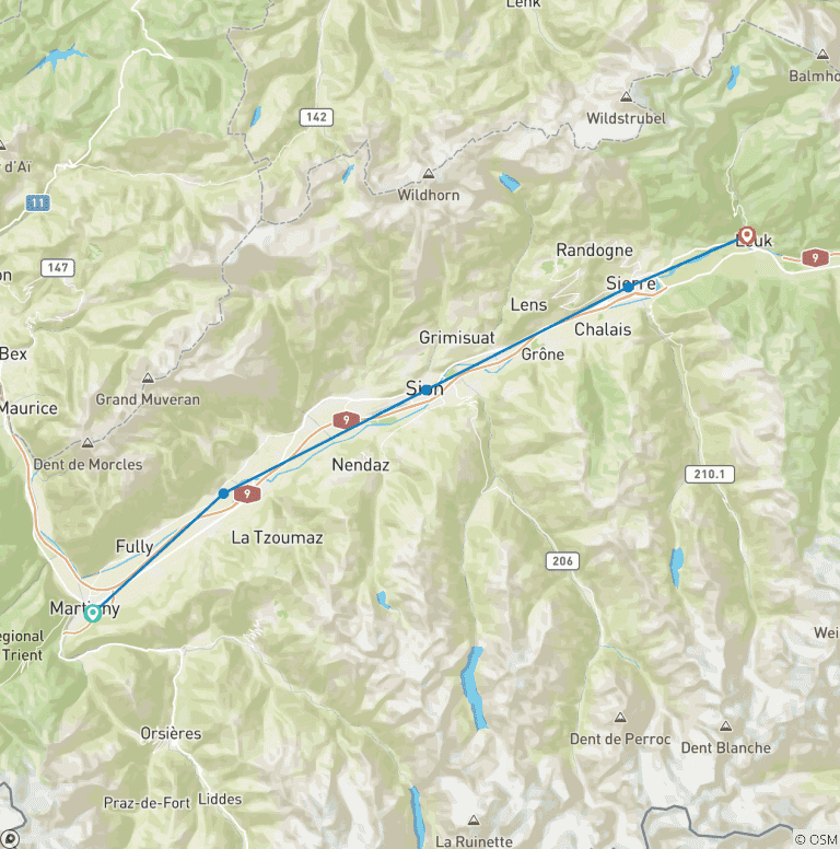 Map of Hiking holidays: Valais Wine Trail