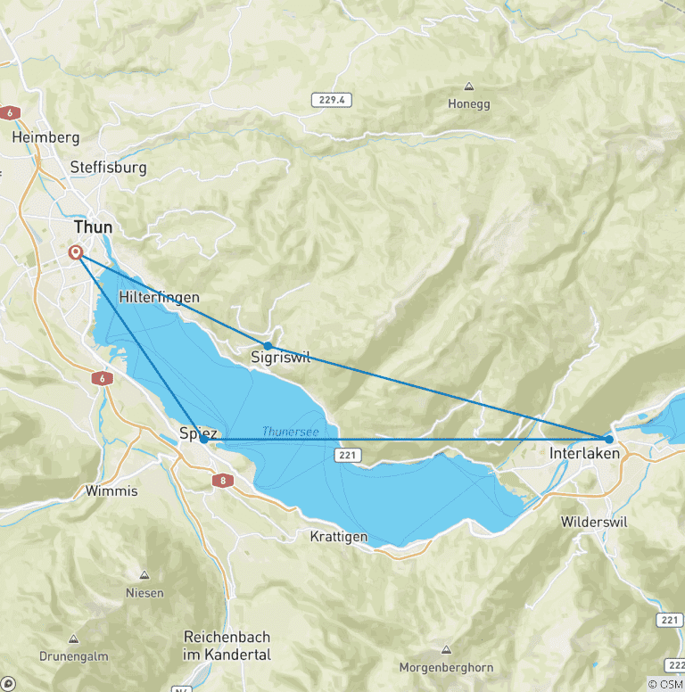 Map of Hiking holidays Lake Thun Panorama Trail