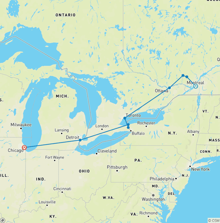 Map of Canadian Capitals with Chicago and the entire West Coast