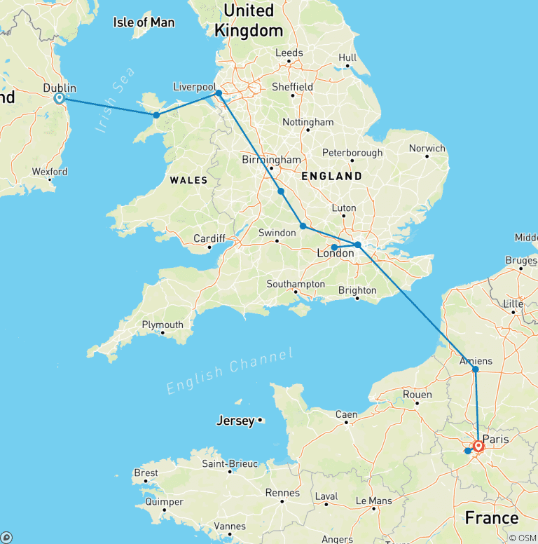 Map of Exploring Dublin, United Kingdom and Paris