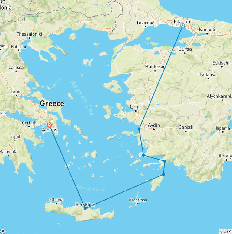Map of Greco-Turkish Passion with Crete End Athens (7 destinations)