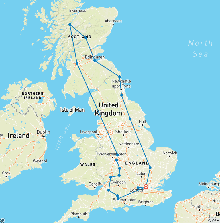 Map of London, Scotland, and Southern England