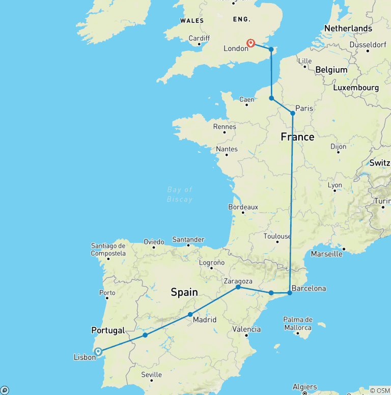 Map of From Lisbon to Paris with London