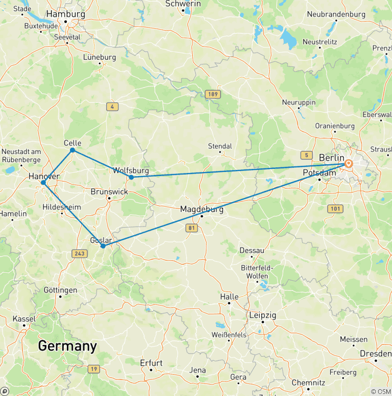 Map of Northern Germany with Berlin