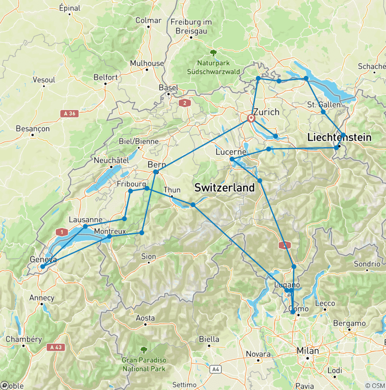 Map of Switzerland´s Best (23 destinations)