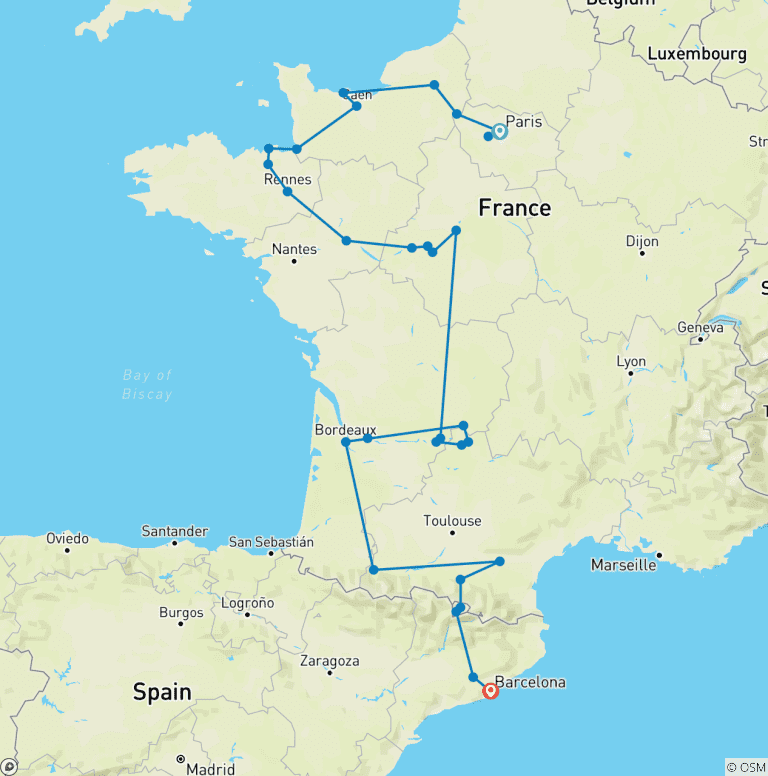 Map of Lovely France with Barcelona (31 destinations)