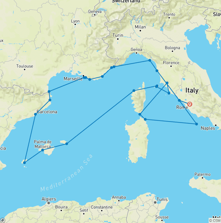 Map of Ultimate Italy, French Riviera & the Mediterranean Islands