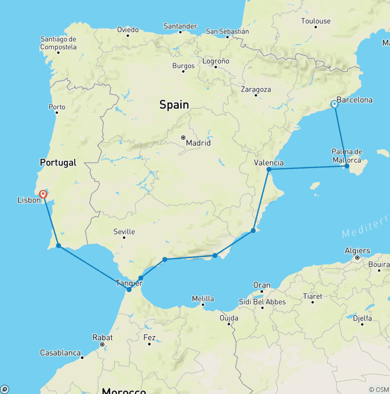 Map of Iberian & Moroccan Wonders: Spain to Portugal