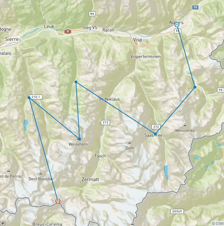 Map of Alpine Passes Trail: Binntal - Grimentz 10 Days