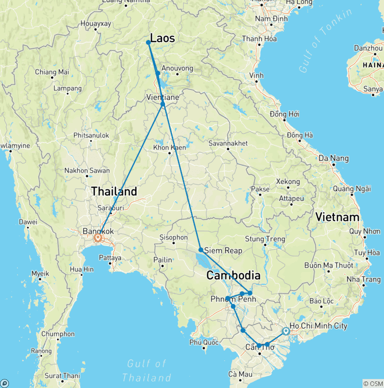 Map of Journey along the Mekong 2025-2026|2026-2027|2027-2028 - 18 Days