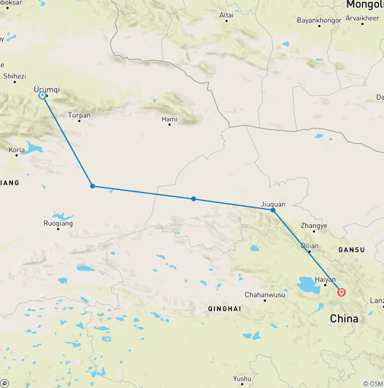 Map of 10 Days Classic Silk Road Small Group Tour (Max 20)| Northwest China Package Adventure