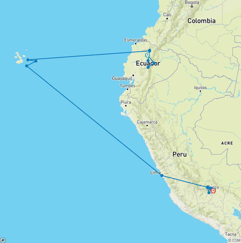 Map of Ecuador, Galapagos & Peru Explorer (24 destinations)