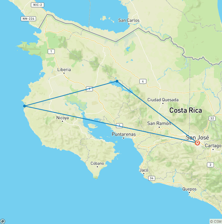 Map of Honey Moon in Costa Rica - 7 days