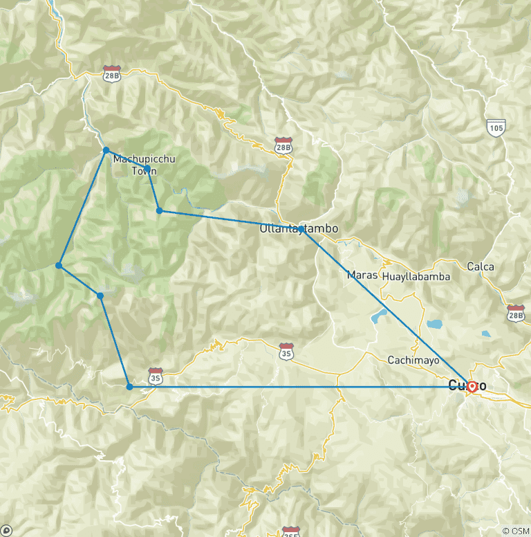 Map of The Salkantay Trek Challenge – 3 Days / 2 Nights